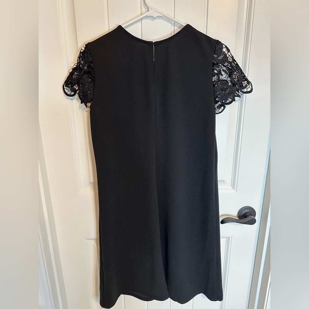 MARINA Black Midi Dress with Lace Sleeves - Picture 2 of 3